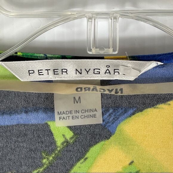 Peter Nygard Blouse Floral Blue Yellow Green V- Neck Stretchy Women's M Petite - Picture 6 of 9